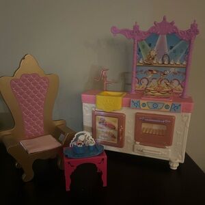 Belle’s Barbie size Kitchen Set w/ WoodenPrincess Throne Chair